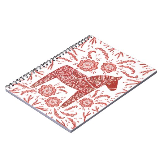 Kunst voor Dala Horse Red en White Folk Notitieboek (Linkerzijde)