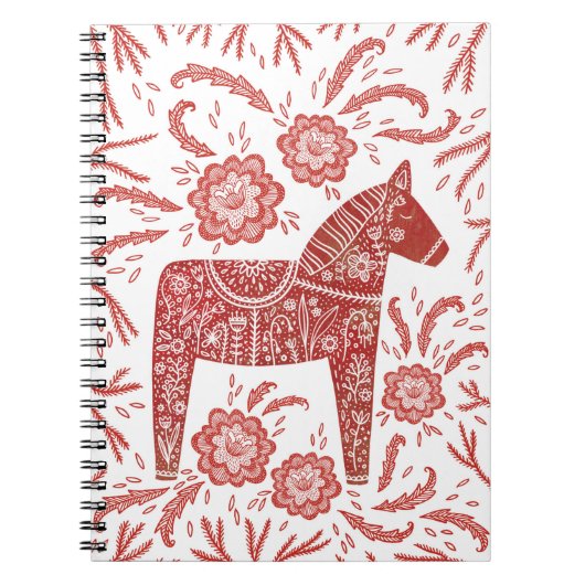 Kunst voor Dala Horse Red en White Folk Notitieboek (Voorkant)