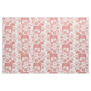 Kunst voor Dala Horse Red en White Folk Stof