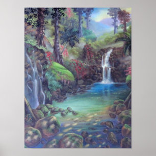 Kunst voor de waterval in het bos poster