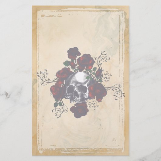 Kunst voor Gothic in Tattoo van schedel en Rozen Briefpapier (Voorkant)