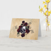 Kunst voor Gothic in Tattoo van schedel en Rozen Kaart (Gele Bloem)