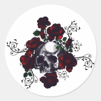 Kunst voor Gothic in Tattoo van schedel en Rozen Ronde Sticker