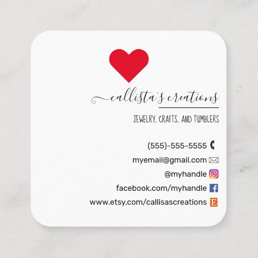 Kunst voor handgemaakt met Love Etsy Home Crafter Vierkante Visitekaartje (Achterkant)