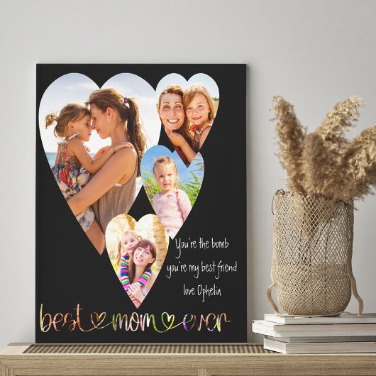 Kunst voor Heart Shaped Foto Best Mam Ever Typogra Canvas Afdruk