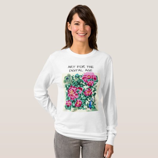 KUNST VOOR HET DIGITALE TIJDPERK PEACOCK EN FLOWER T-SHIRT (Voorkant volledig)