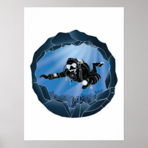 Kunst voor het duiken van de grot - Schuba-duiker Poster