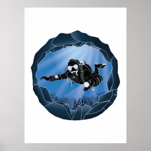 Kunst voor het duiken van de grot - Schuba-duiker Poster (Voorkant)