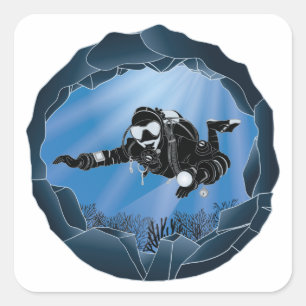 Kunst voor het duiken van de grot - Schuba-duiker Vierkante Sticker