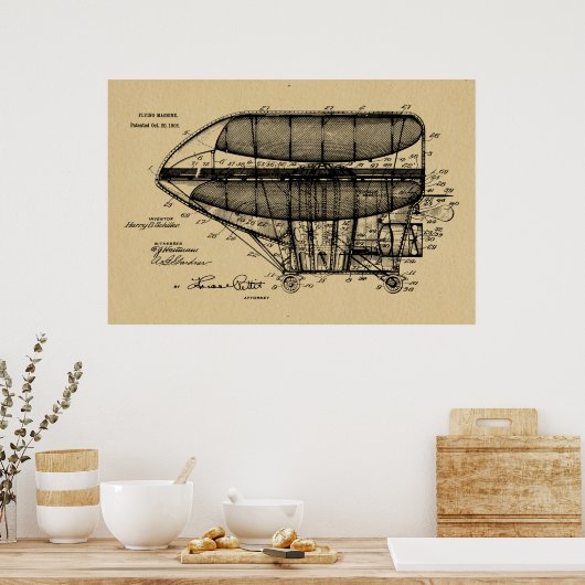 Kunst voor het tekenen van patenten in de luchtvaa poster (Keuken)
