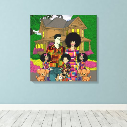 Kunst voor interraciale familie canvas afdruk (Insitu (Houten vloer))
