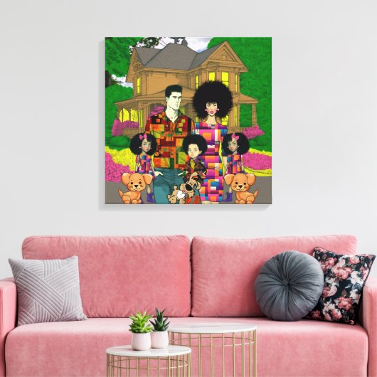 Kunst voor interraciale familie canvas afdruk (Insitu (Woonkamer))