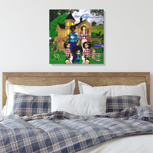 Kunst voor interraciale familie canvas afdruk (Insitu (Slaapkamer))