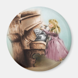  kunst voor kinderen, Round Magnet - Piano Girl