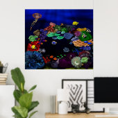 Kunst voor kleurrijk koraal en visrif poster (Thuiskantoor)