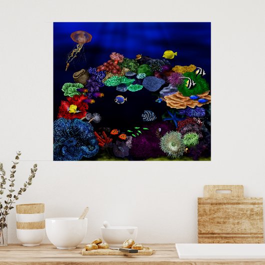 Kunst voor kleurrijk koraal en visrif poster (Keuken)