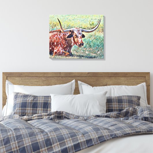 Kunst voor Koe Ring Canvas Artsy Longhorn (Insitu (Slaapkamer))