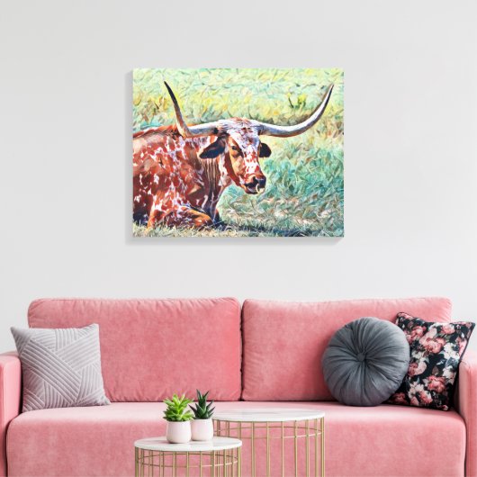 Kunst voor Koe Ring Canvas Artsy Longhorn (Insitu (Woonkamer))
