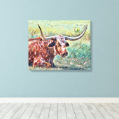 Kunst voor Koe Ring Canvas Artsy Longhorn (Insitu (Houten vloer))