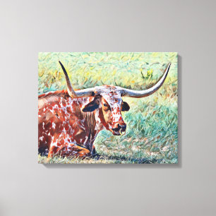 Kunst voor Koe Ring Canvas Artsy Longhorn Afdruk
