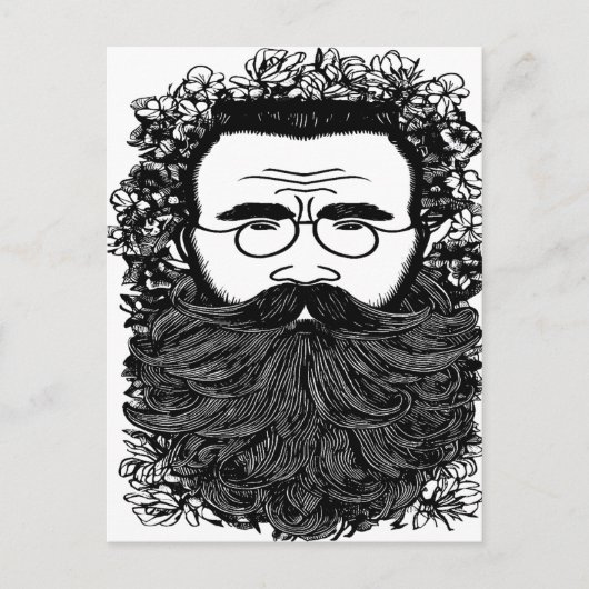 Kunst voor Man Beard Mustache Flowers Briefkaart (Voorkant)