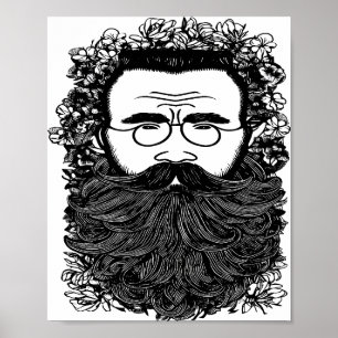 Kunst voor Man Beard Mustache Flowers Poster