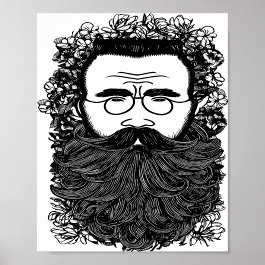 Kunst voor Man Beard Mustache Flowers Poster (Voorkant)