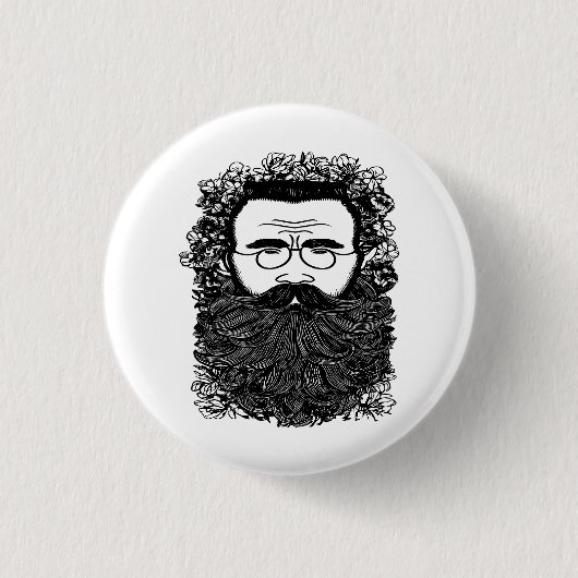 Kunst voor Man Beard Mustache Flowers Ronde Button 3,2 Cm (Voorkant)