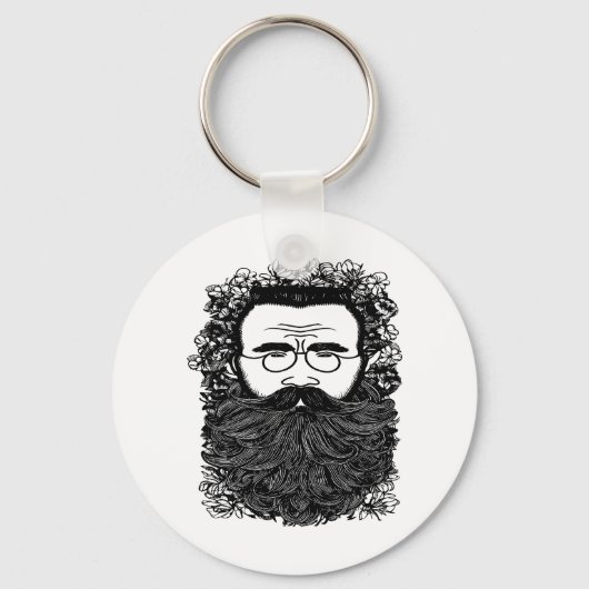 Kunst voor Man Beard Mustache Flowers Sleutelhanger (Voorkant)