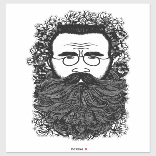 Kunst voor Man Beard Mustache Flowers Sticker (Vel)