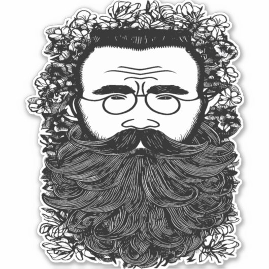 Kunst voor Man Beard Mustache Flowers Sticker (Voorkant)