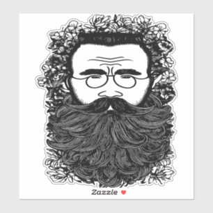 Kunst voor Man Beard Mustache Flowers Sticker