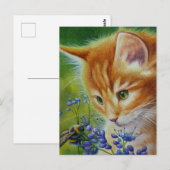 Kunst voor Oranje Waterverf in Kitten en Bumblebee Briefkaart (Voorkant / Achterkant)