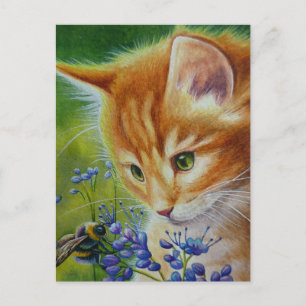 Kunst voor Oranje Waterverf in Kitten en Bumblebee Briefkaart