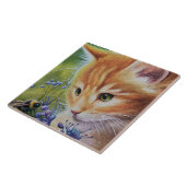 Kunst voor Oranje Waterverf in Kitten en Bumblebee Tegeltje (Zijkant)