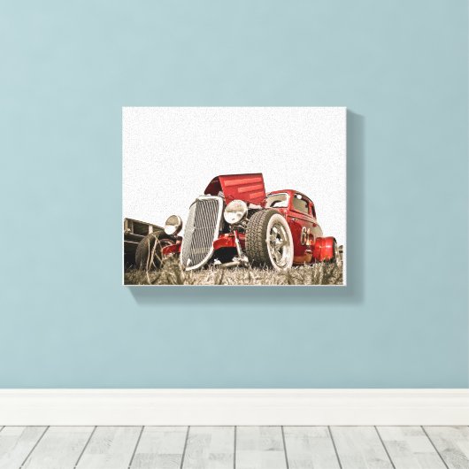 Kunst voor rode klassieke autocollector canvas afdruk (Insitu (Houten vloer))