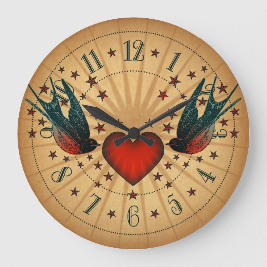 Kunst voor Tattoo met slikken en sterren Grote Klok (Voorkant)