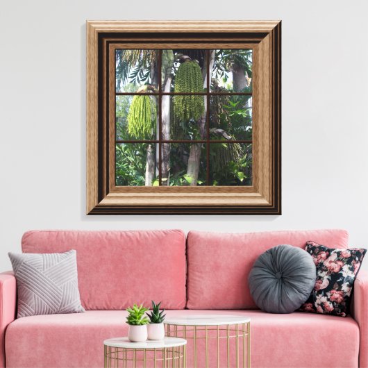 Kunst voor Tropisch Uitzicht met houtsnimeffect Canvas Afdruk (Insitu (Woonkamer))