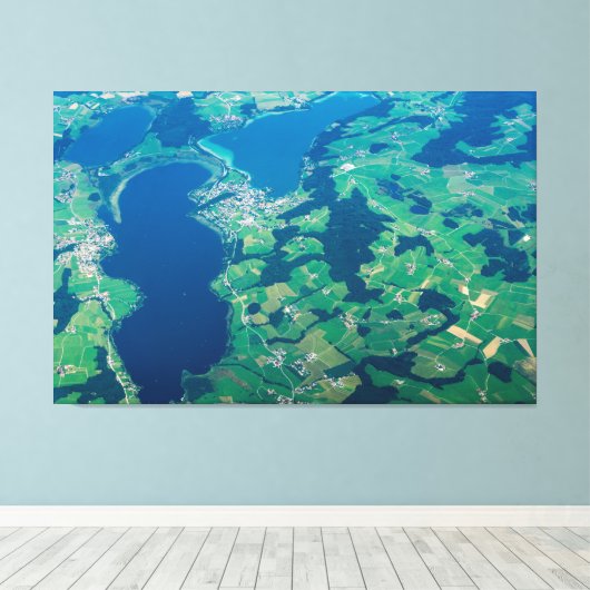 Kunst voor Uitzicht blauw groen geplateerd landcan Canvas Afdruk (Insitu (Houten vloer))