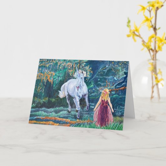 Kunst voor Unicorn en Girl Kaart (Gele Bloem)