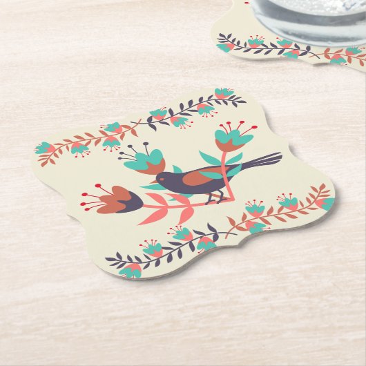 Kunst voor vogels en Floral Folk Kartonnen Onderzetters (Gekanteld)
