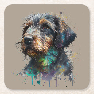 Kunst voor Waterverf met wirehaire dachshund Puppy Kartonnen Onderzetters