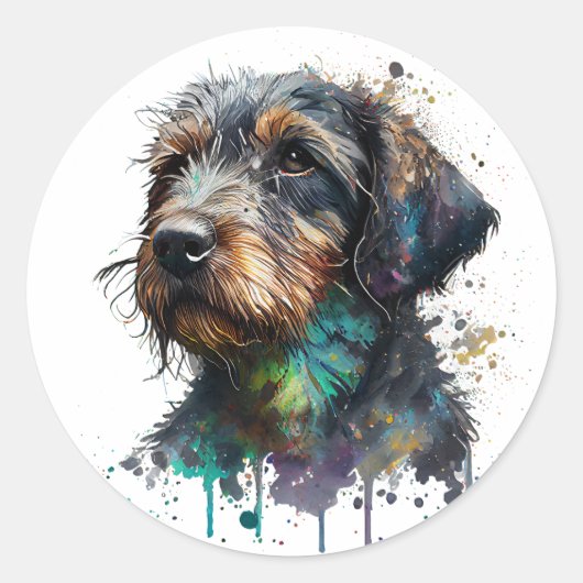 Kunst voor Waterverf met wirehaire dachshund Puppy Ronde Sticker (Voorkant)