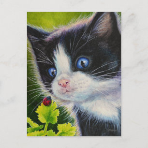 Kunst voor Waterverf van Tuxedo Kitten en Ladybug Briefkaart
