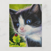 Kunst voor Waterverf van Tuxedo Kitten en Ladybug Briefkaart (Voorkant)