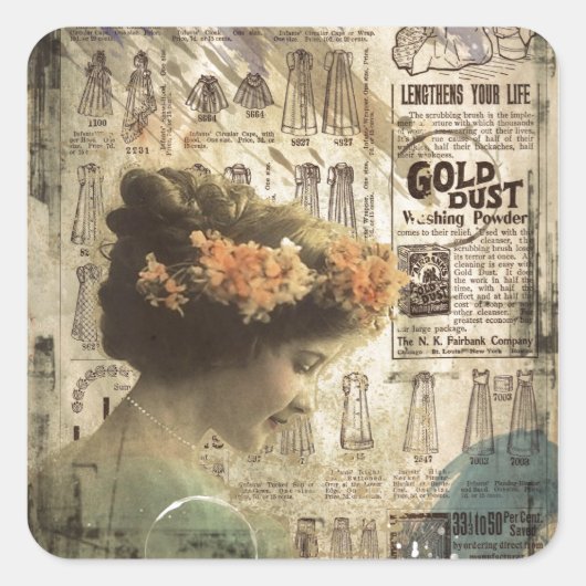  Kunst  Vrouw Mode Advertenties Vierkante Sticker (Voorkant)