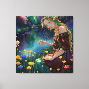 *~ Kunst Vrouw Waterval Pick Bloemenvijver AP56 Canvas Afdruk