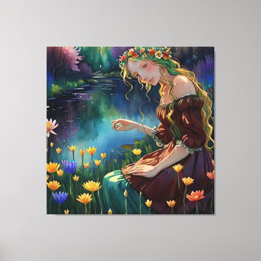 *~ Kunst Vrouw Waterval Pick Bloemenvijver AP56 Canvas Afdruk (Voorkant)