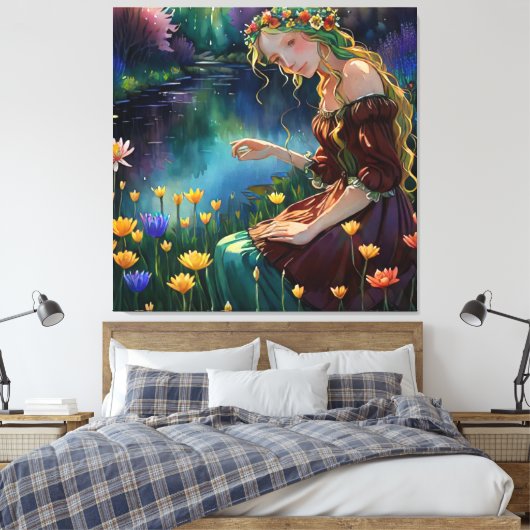 *~ Kunst Vrouw Waterval Pick Bloemenvijver AP56 Canvas Afdruk (Insitu (Slaapkamer))