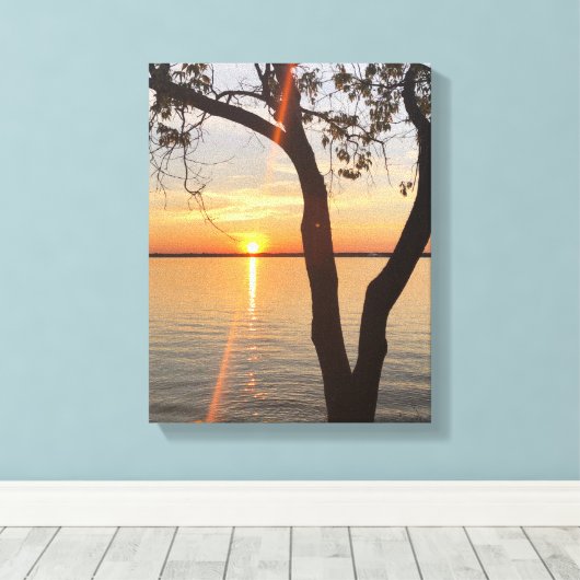 kunst, wandkunst, zon op de St. Lawrence Canvas Afdruk (Insitu (Houten vloer))